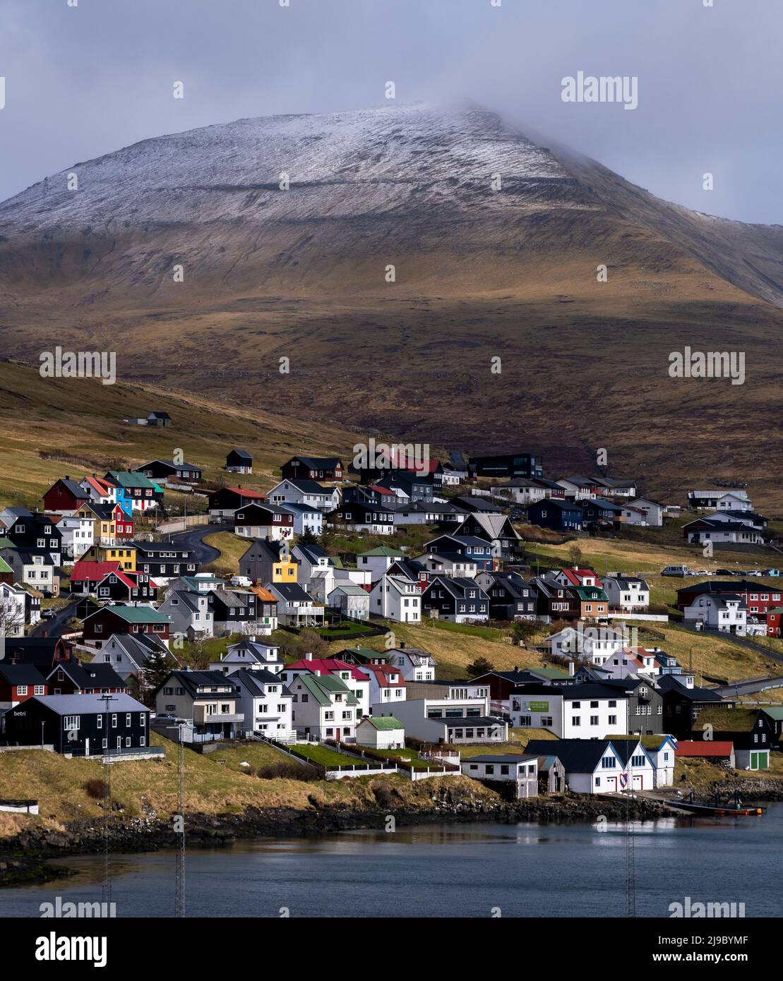 Beautiful country houses of Sandavagur village in Faroe Islands. Stock Photo