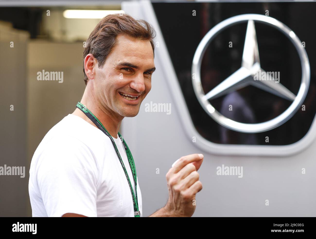 FEDERER Roger, tennis player, invited by Mercedes AMG F1 Team, portrait, during the Formula 1 Pirelli Grand Premio de Espana 2022, 6th round of the 2022 FIA Formula One World Championship, on the Circuit de Barcelona-Catalunya, from May 20 to 22, 2022 in Montmelo, Spain - Photo: Dppi/DPPI/LiveMedia Stock Photo