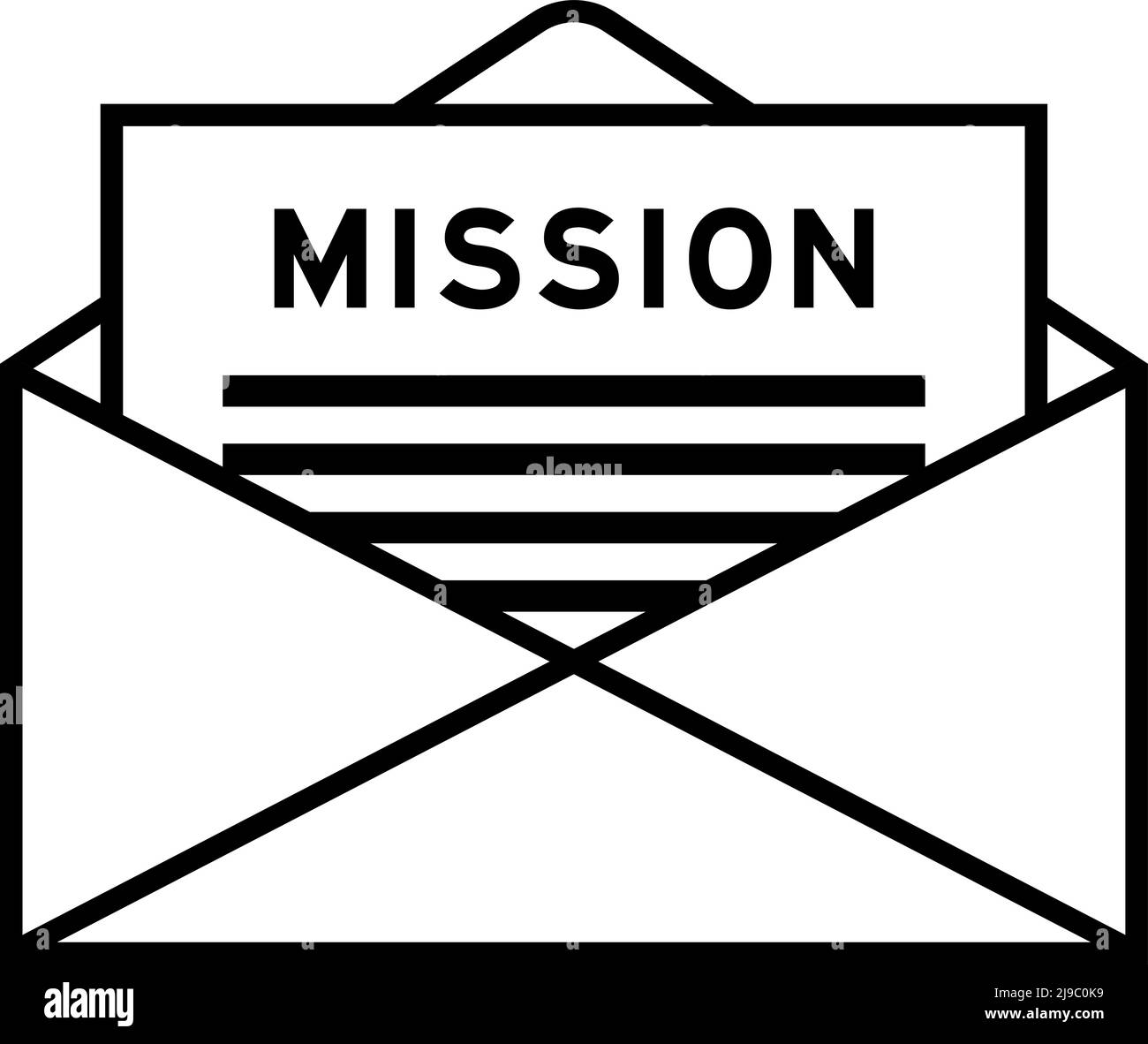 Envelope and letter sign with word mission as the headline Stock Vector