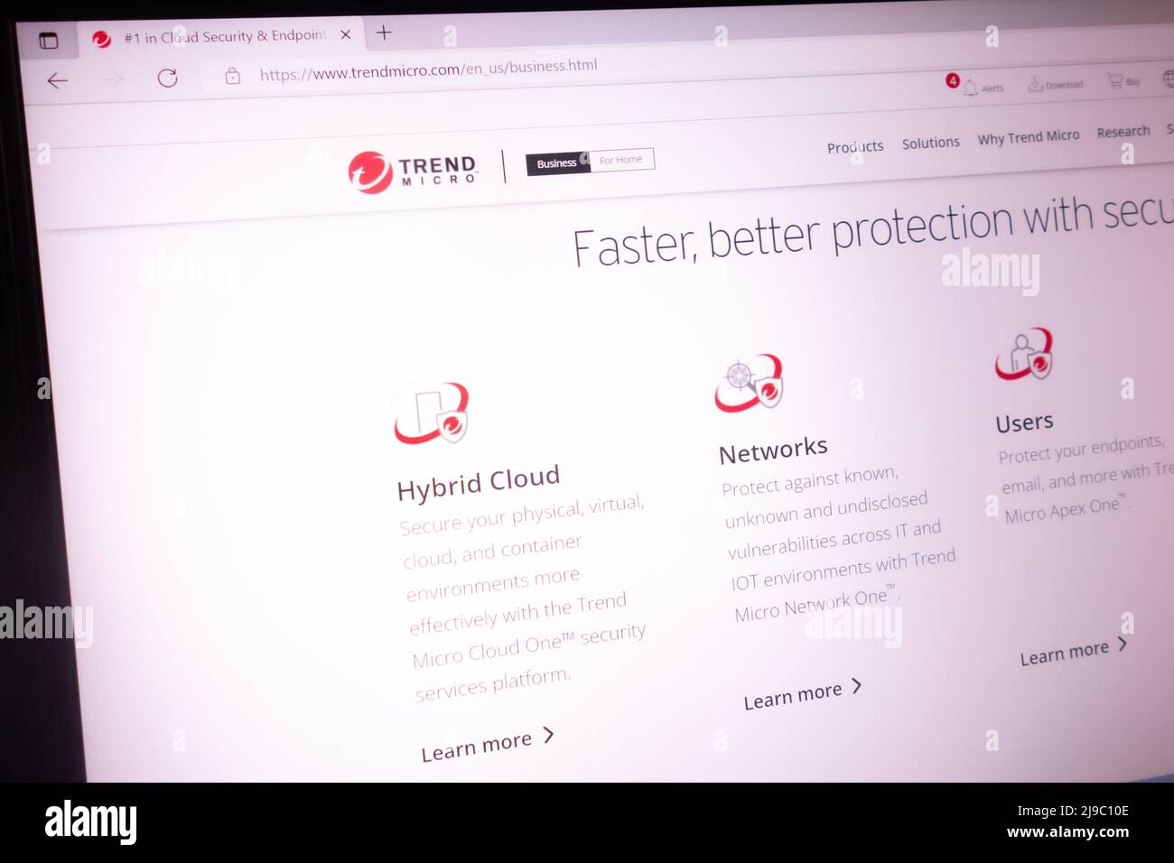 KONSKIE, POLAND - May 21, 2022: www.trendmicro.com website displayed on laptop screen. Trend Micro Inc is a Japanese multinational cyber security soft Stock Photo