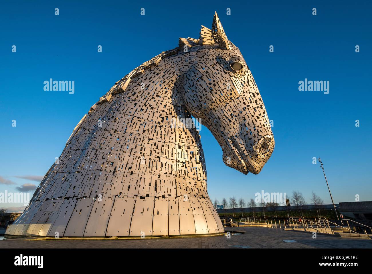 Profile picture of one of the Kelpies sculptures in Falkirk in Scotland. Stock Photo