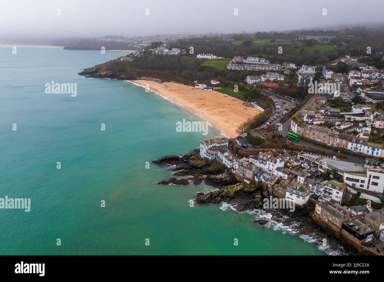 The beautiful seaside town of St Ives in Cornwall with Porthminster Beach. Stock Photo