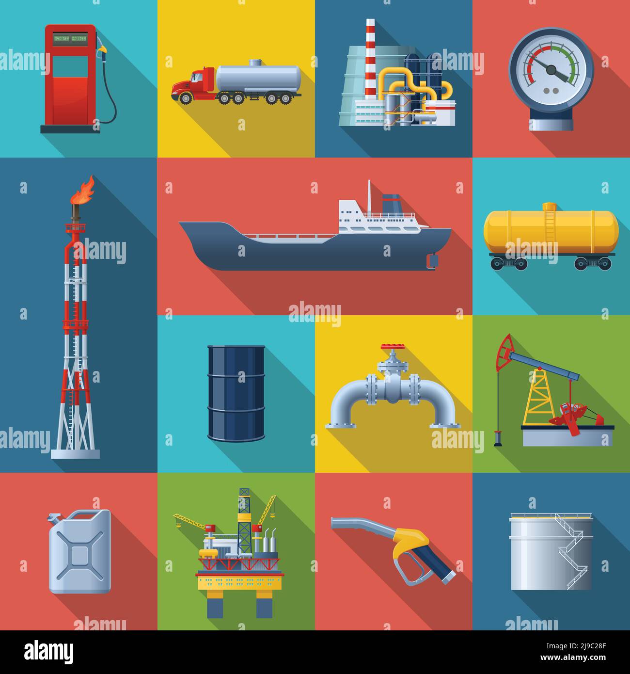 Oil industry decorative symbols set with drilling and transportation