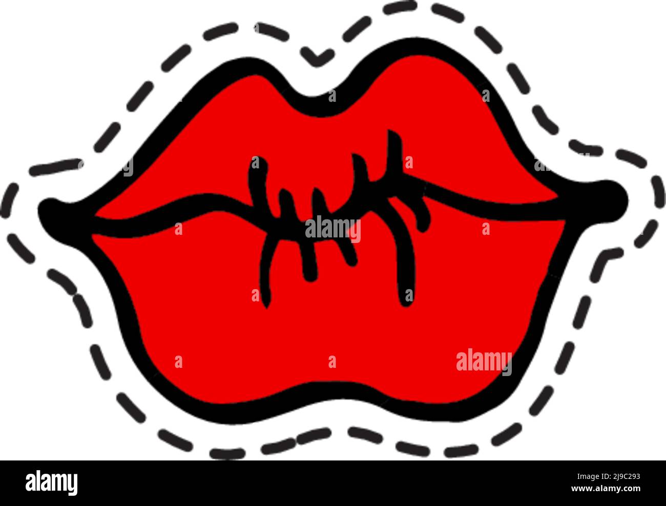 Kissing lips, romantic feelings sticker or icon Stock Vector Image