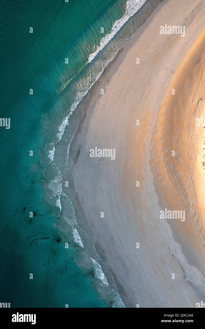 Aerial view of the waves in Luskentyre beach on the Isle of Harris. Stock Photo