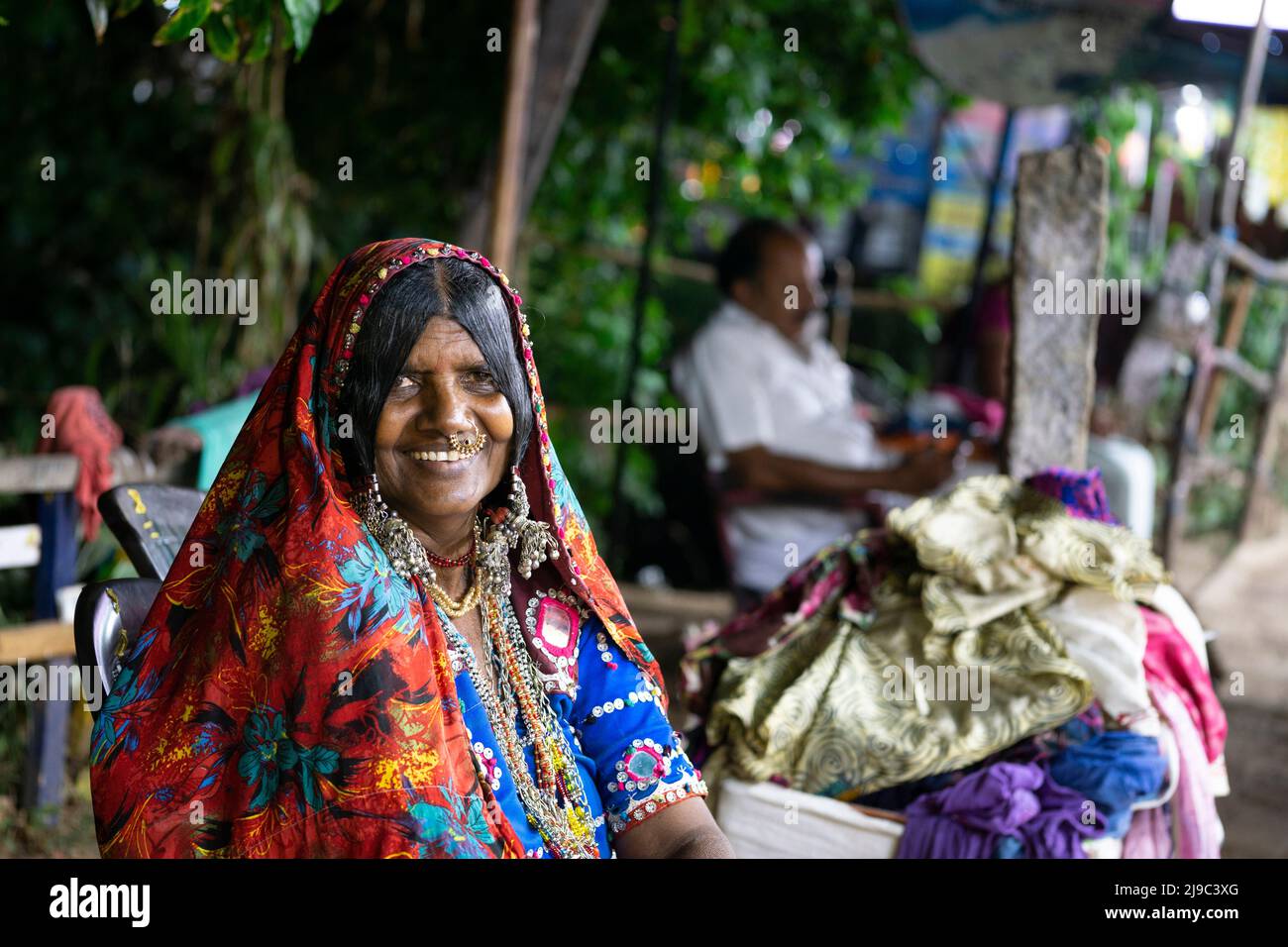 Woman in traditional costume in Varkala. Stock Photo