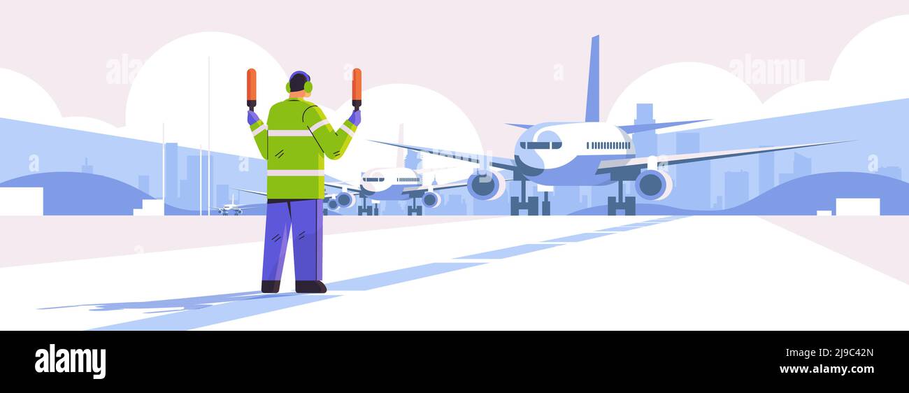 aviation marshaller supervisor near aircraft air traffic controller