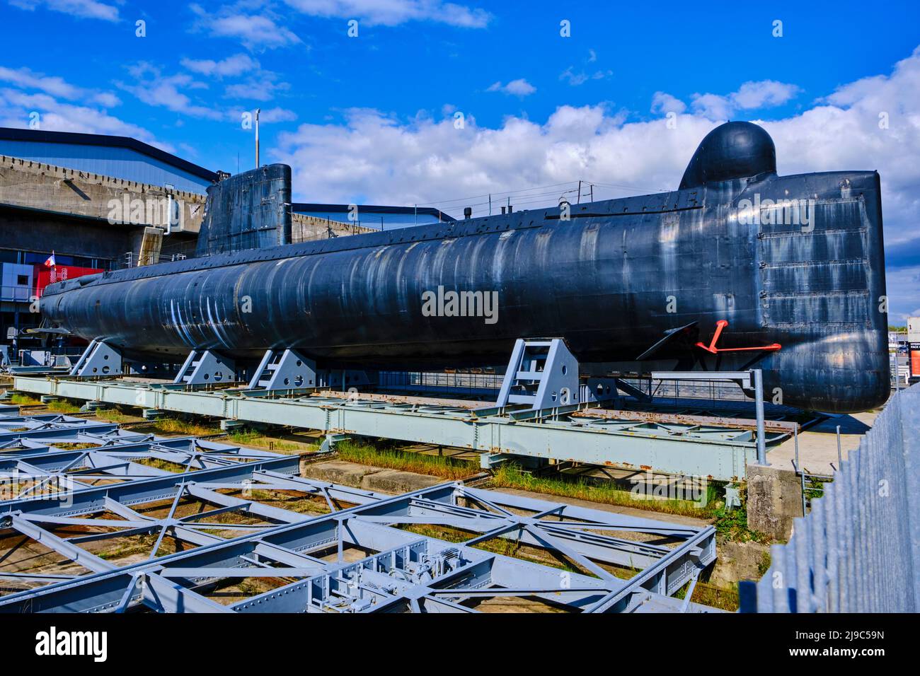 France, Morbihan, the harbor of Lorient, Lorient, the submarine base museum and the visitable submarine Flore S645 Stock Photo