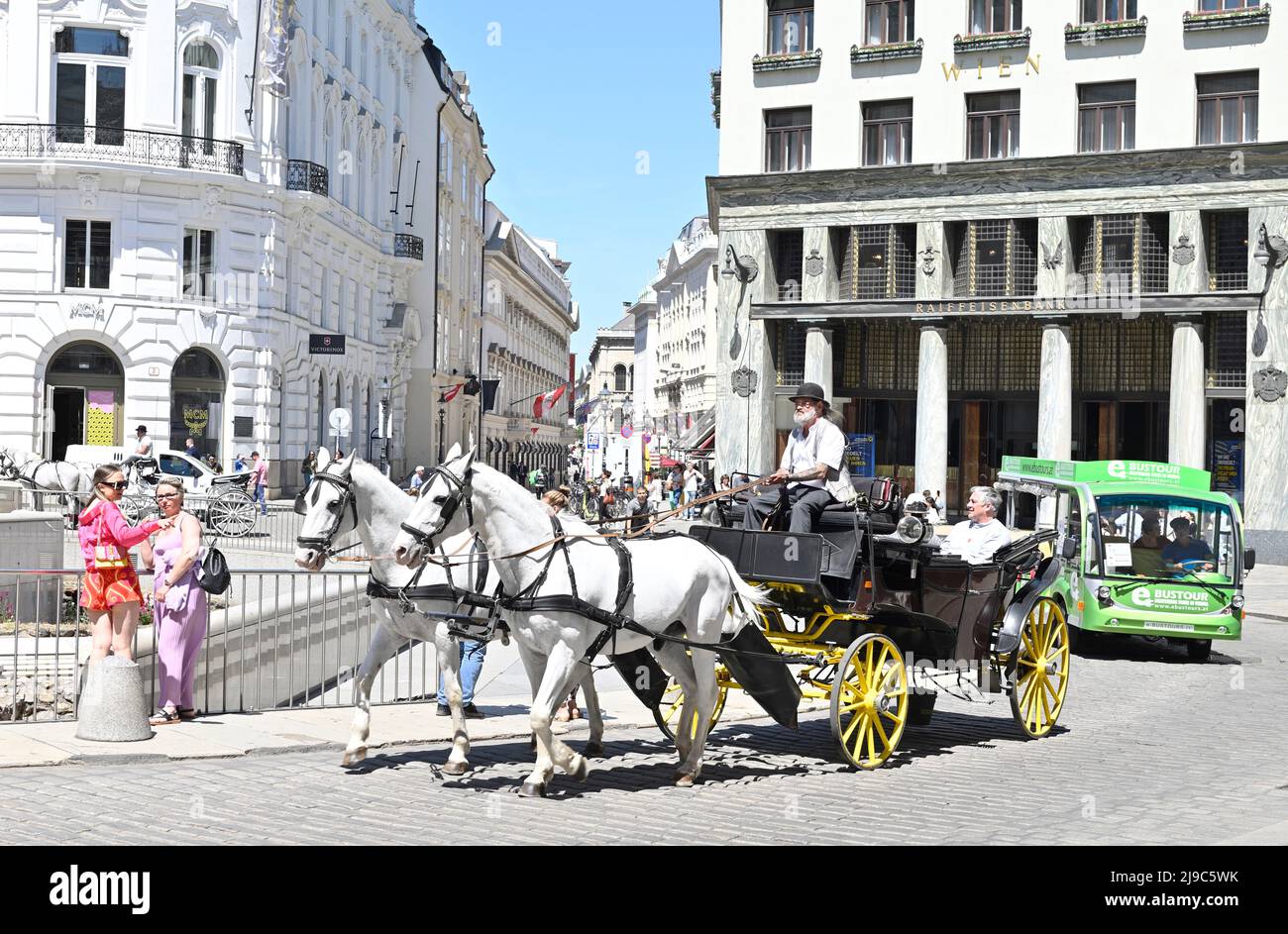 Vienna, Austria. Tourist attraction fiaker carriages in Vienna. If animal protection minister Johannes Rauch (Greens) has his way, there should soon b Stock Photo