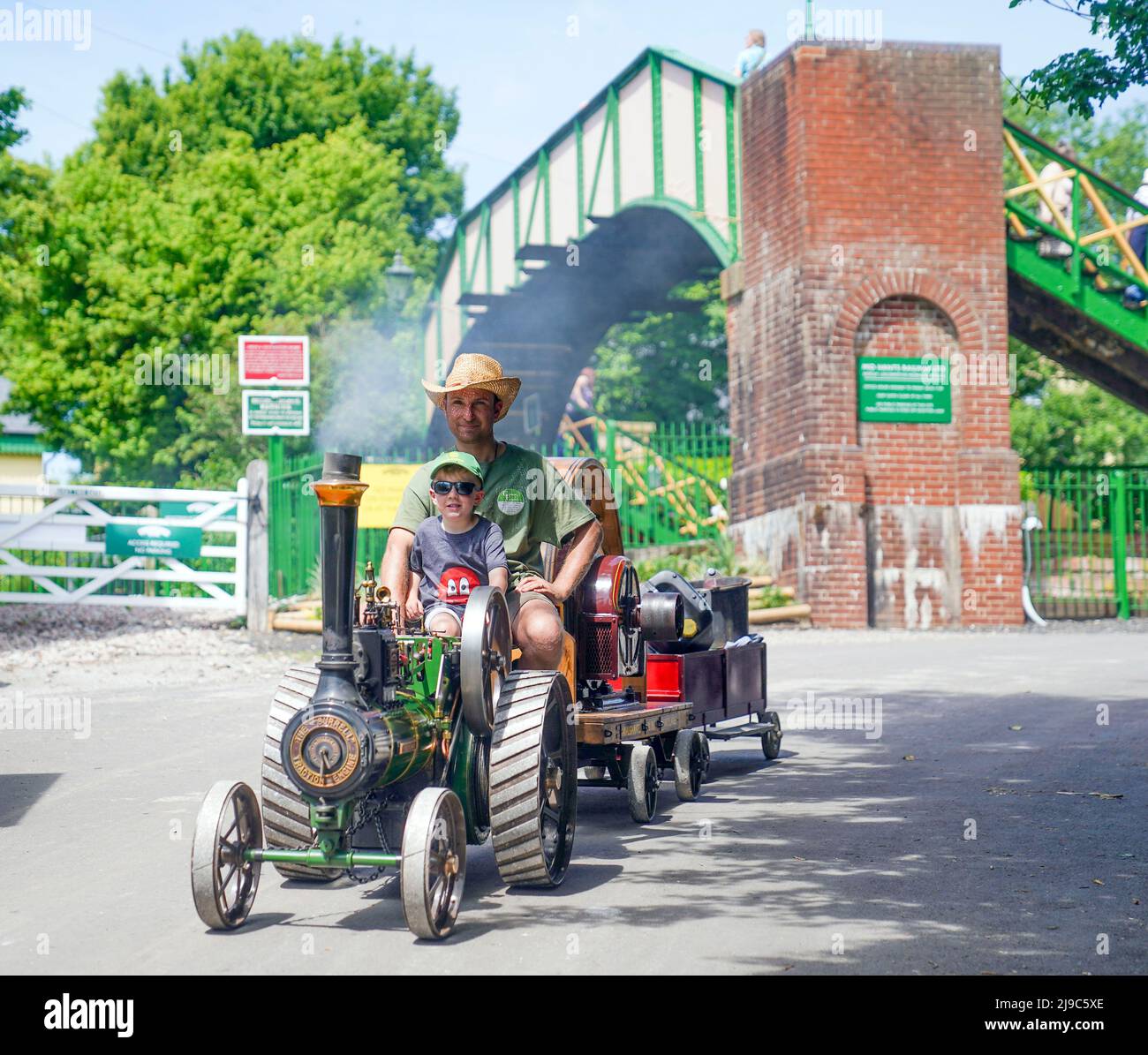 Alf Howick with his son Tobias drives his Burrell traction engine called Perseverance during the Vintage Vehicles weekend at the Mid Hants Railway, also known as the Watercress Line in Ropley, Hampshire. Picture date: Sunday May 22, 2022. Stock Photo