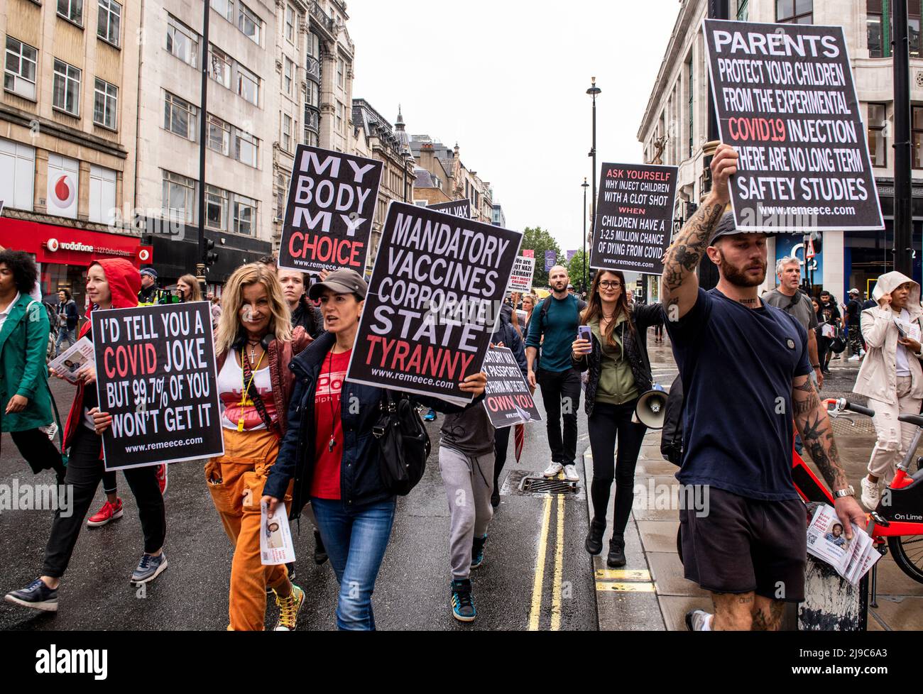 Protesters took to the streets of Central London today to express their opposition to the vaccine rollout and to the vaccine passports. Stock Photo