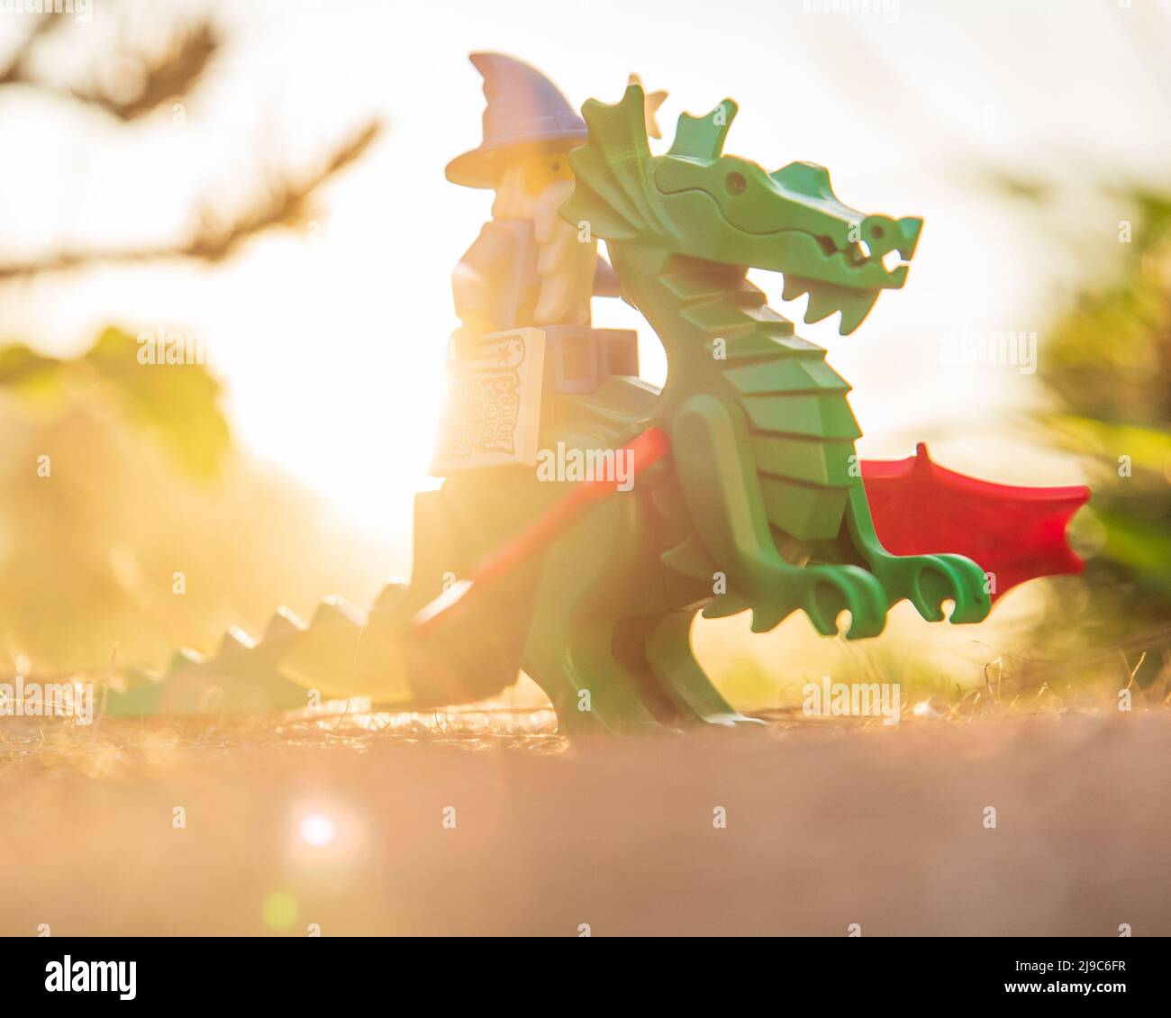 Lego classic wizard on the dragon Stock Photo Alamy