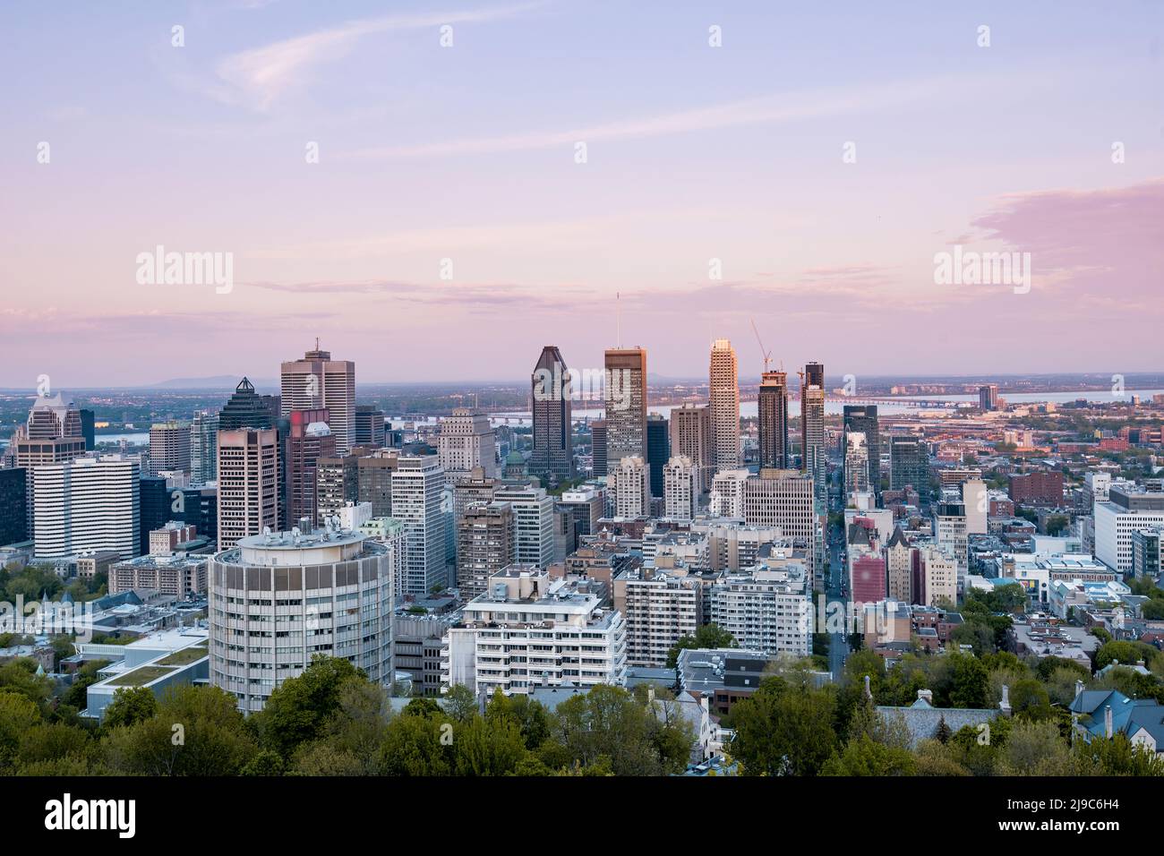The Montreal skyline at sunset Stock Photo