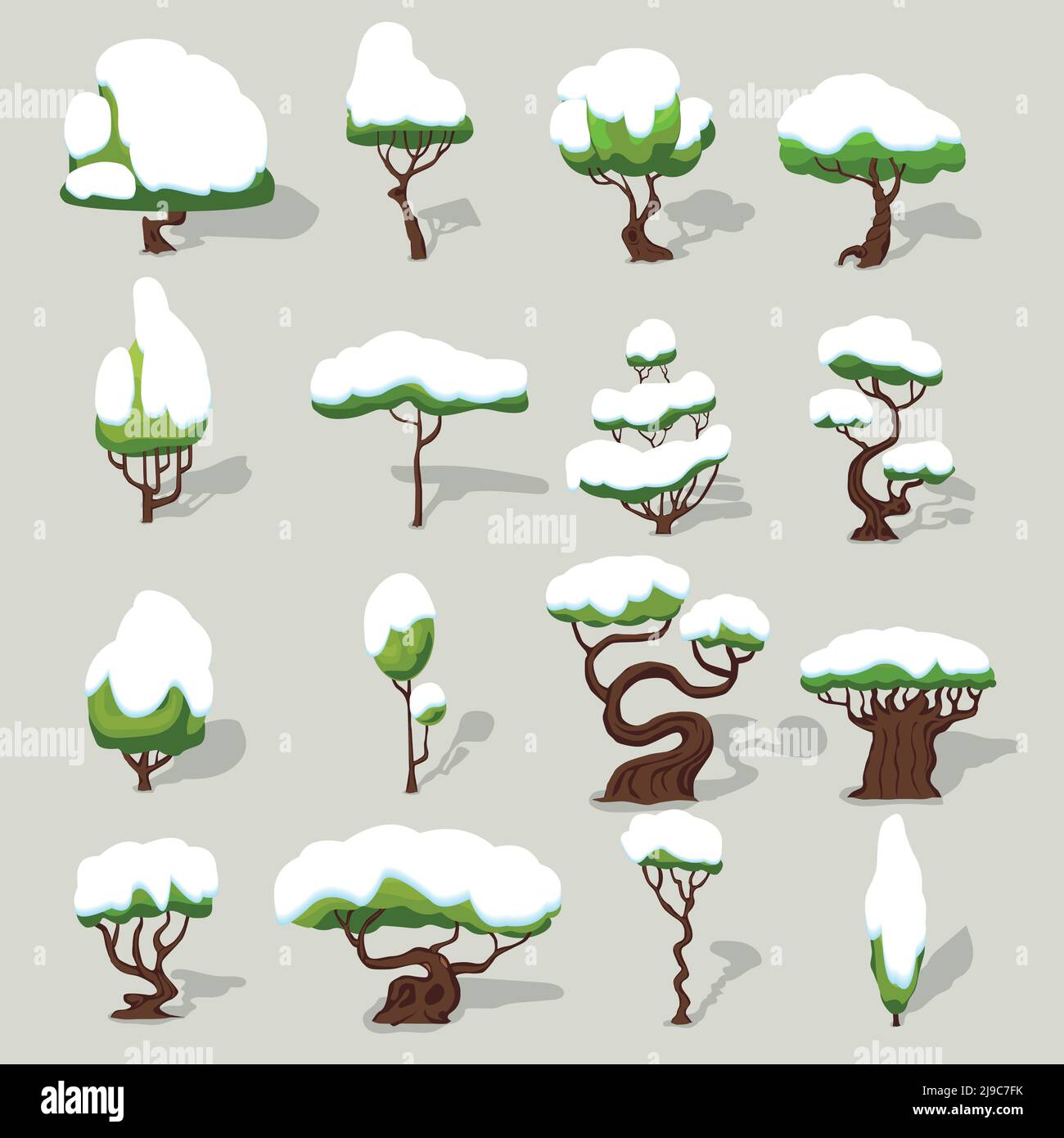Winter snowbound trees collection of different shapes for ui video game ...