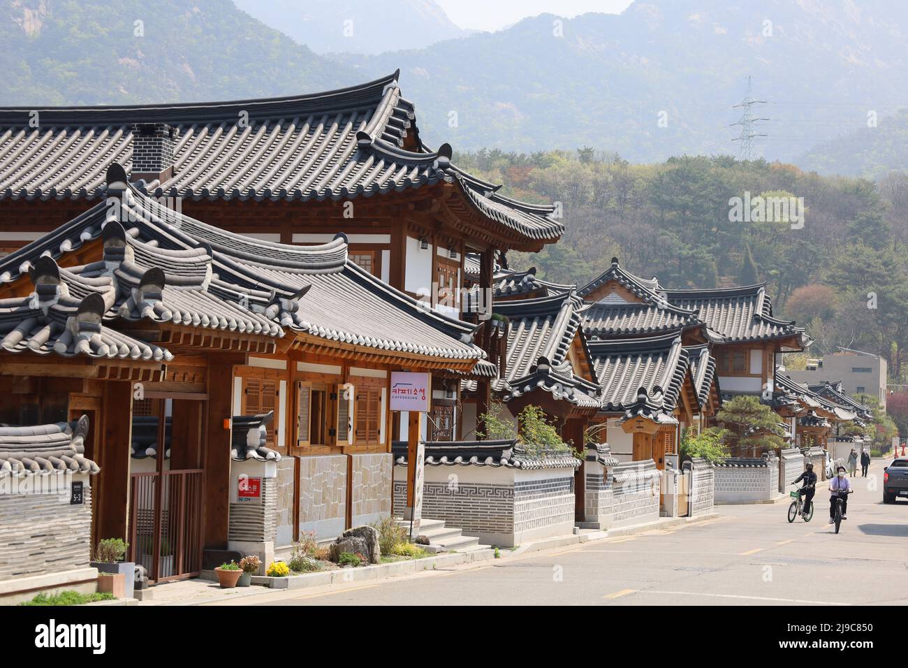 A street of the traditional yet modern Hanuk village of Eunpyong, South Korea. Stock Photo