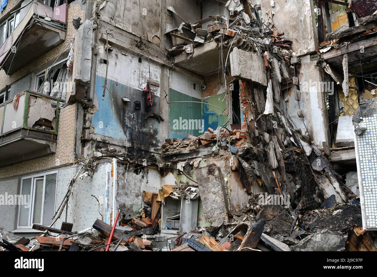 View of a destroyed apartment building in Bakhmut. Russia invaded ...