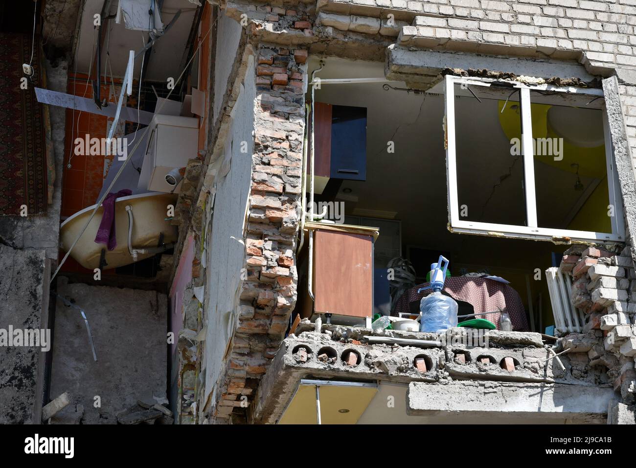 View of a destroyed apartment building in Bakhmut. Russia invaded ...
