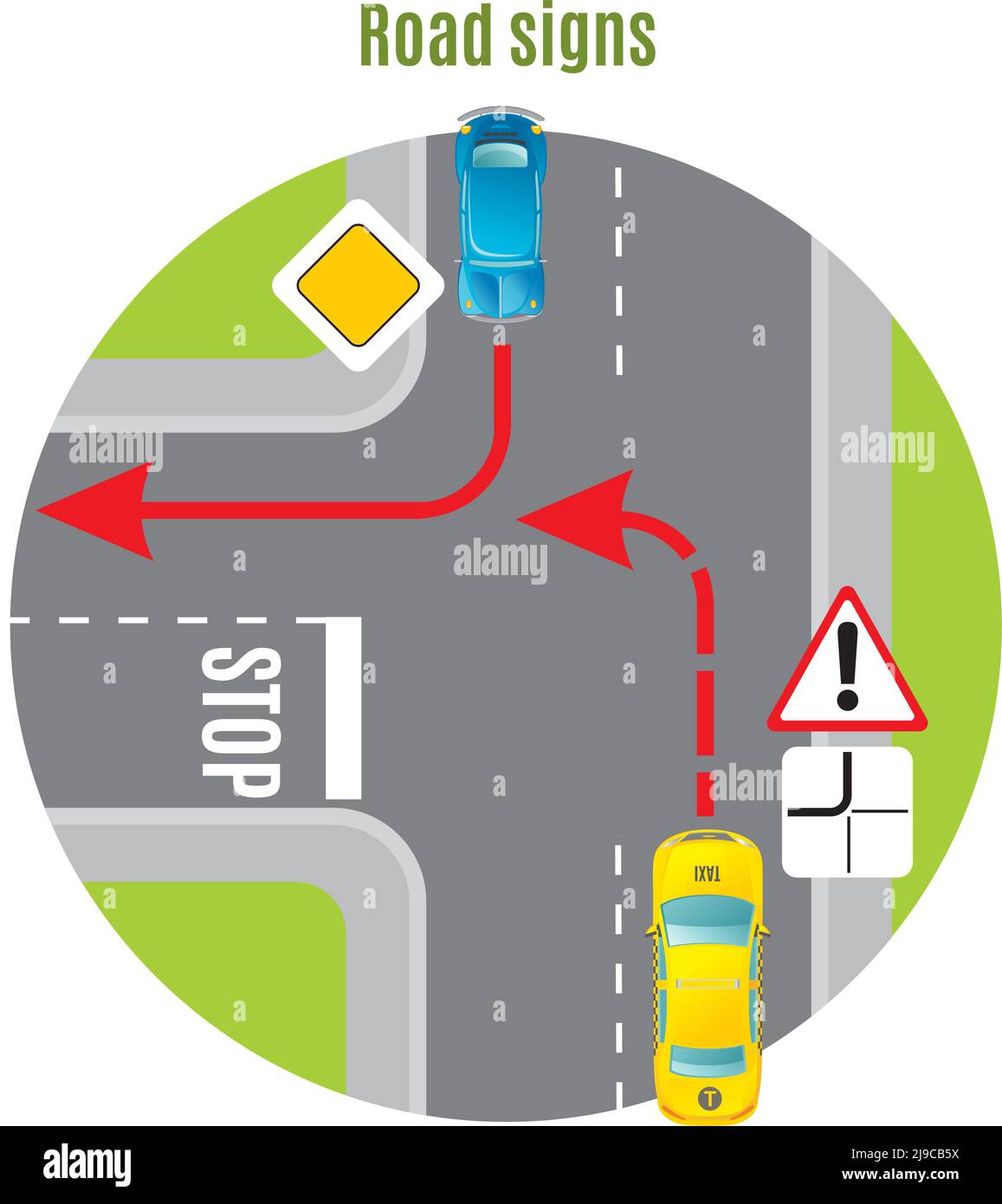 City Traffic Top View Concept With Road Signs Vehicles And Turn Rule On ...