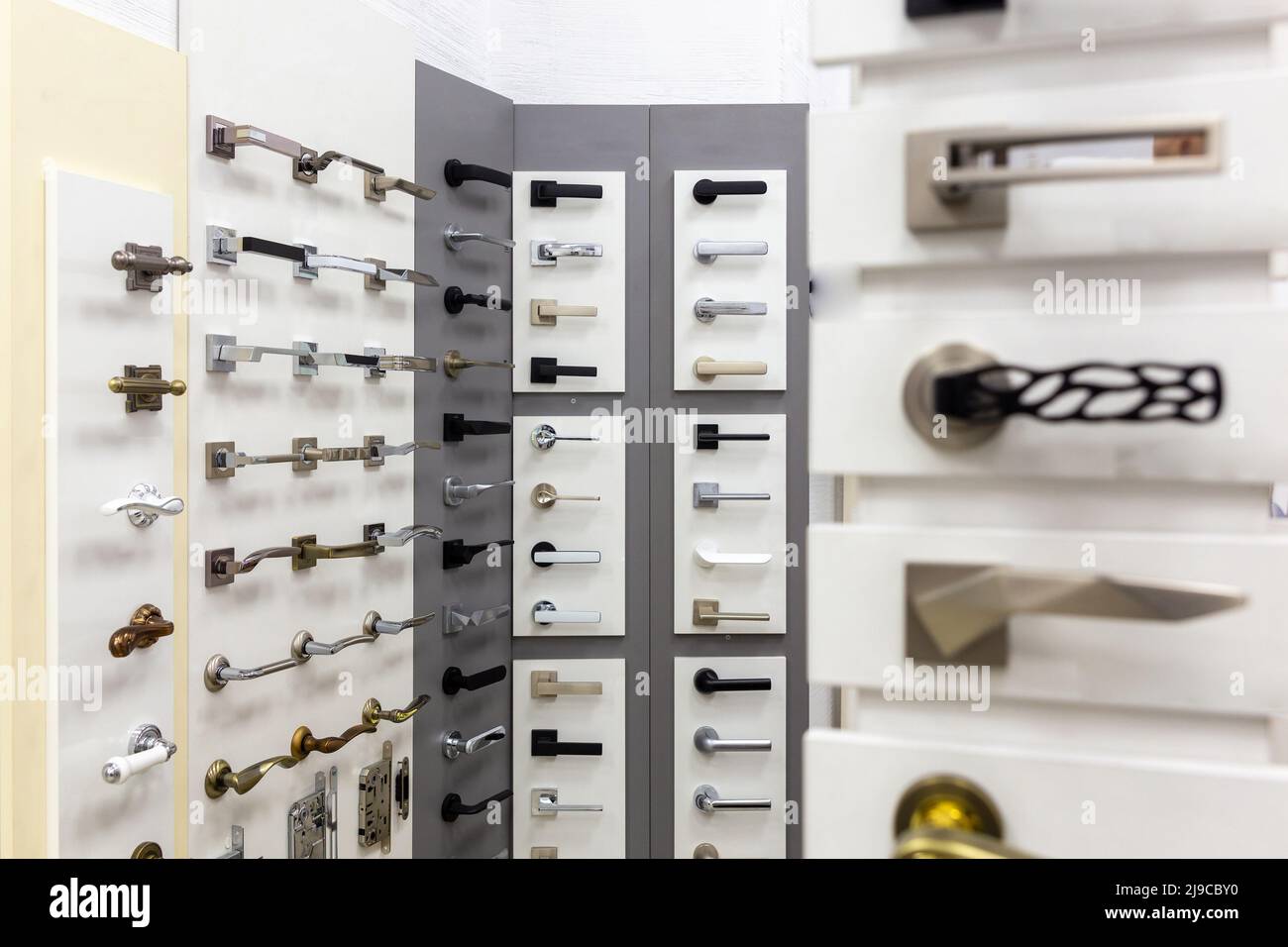 Door closers in a specialized store. Many different door and gate