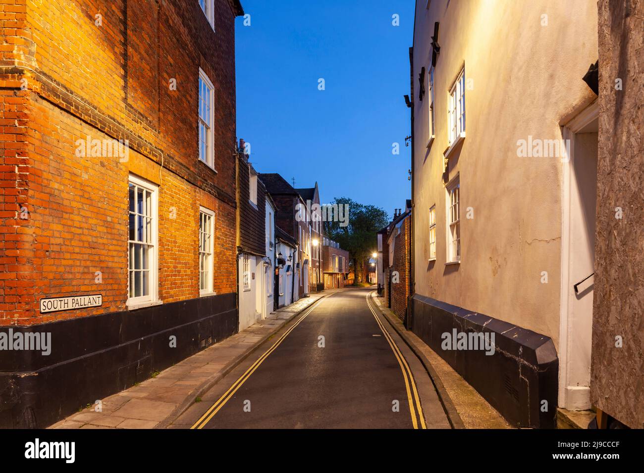 Night falls in Chichester historic centre. Stock Photo