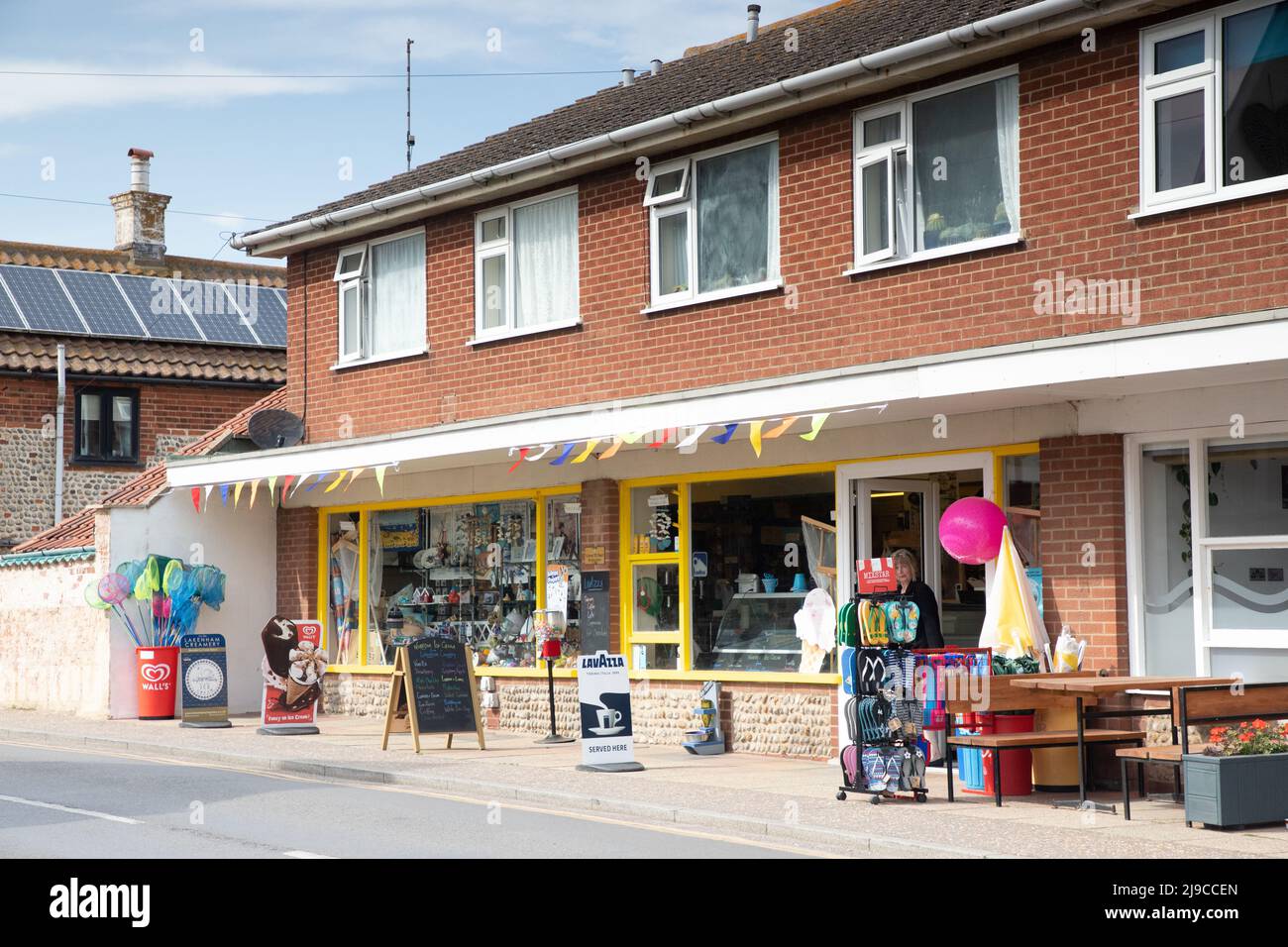 Beach shop in the North Norfolk coastal village of Mundesley in the UK