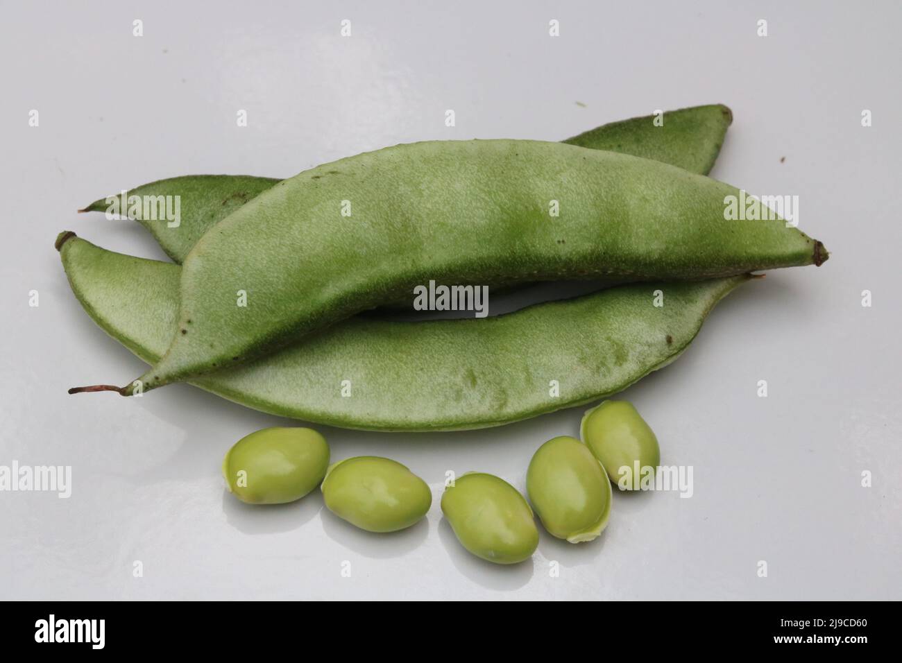Fresh and healthy lima beans vegetables isolated, Beautiful fresh green lima bean a background. Stock Photo