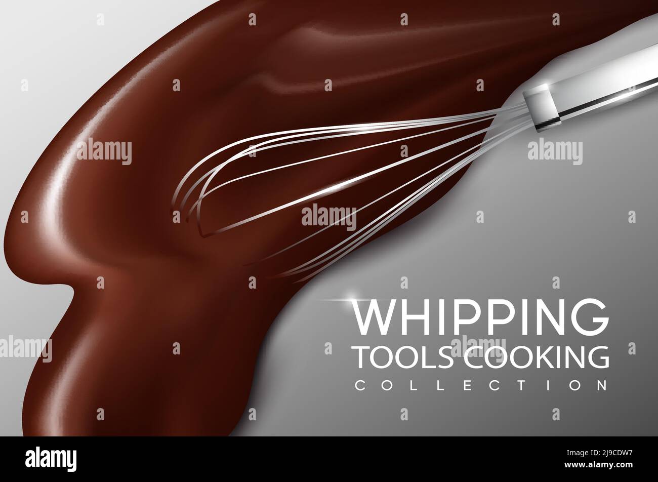 Realistic cream whipping process concept with whisk and liquid