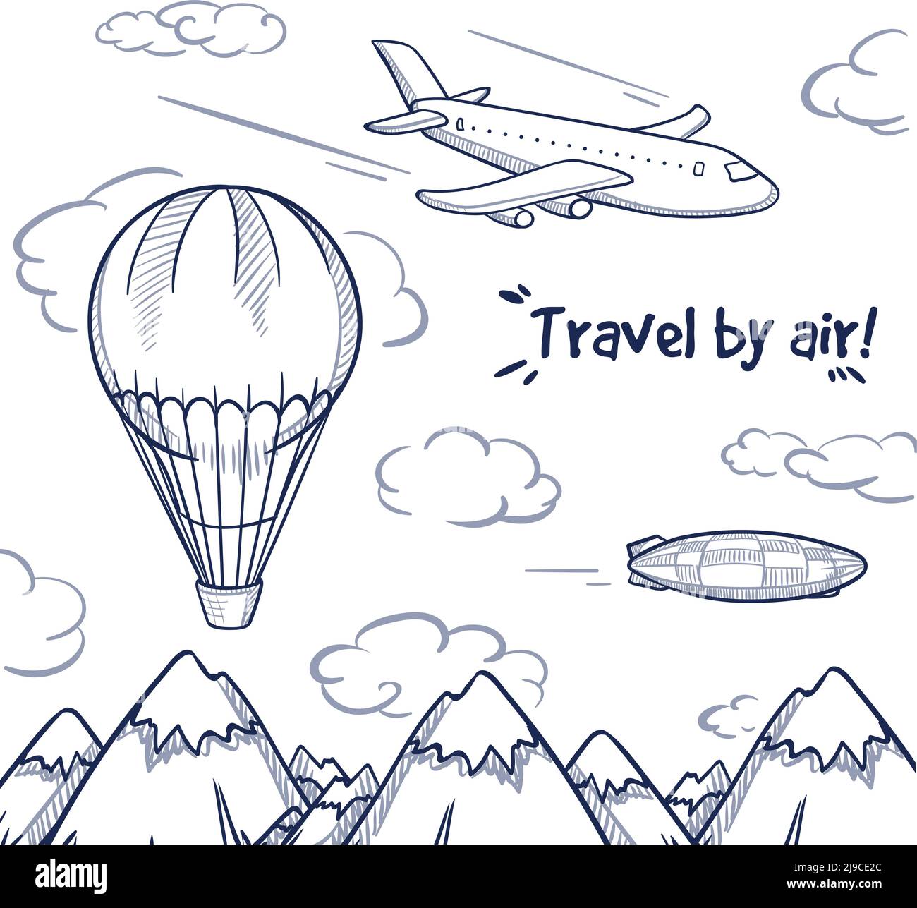 Dessin d'un ballon d'air volant. Belle carte Photo Stock - Alamy