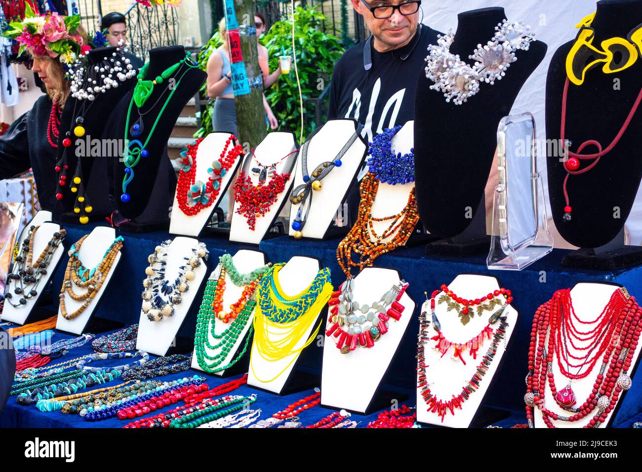 Ukrainian jewelry and accessories at the St. George Ukrainian Greek Catholic Church Festival in the East Village in 2022, East 7th Street, NYC, USA Stock Photo