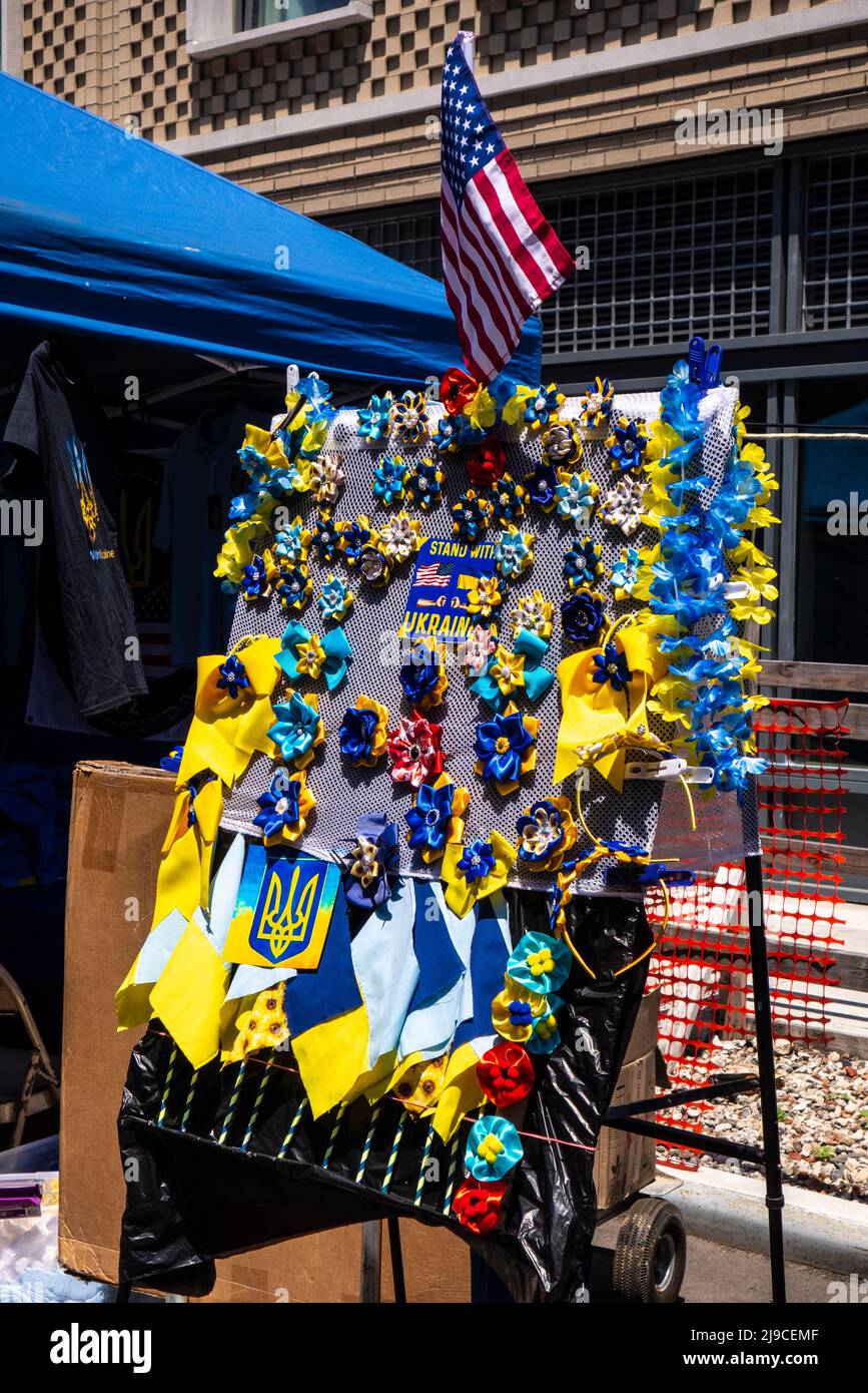 Ukrainian jewelry and accessories at the St. George Ukrainian Greek Catholic Church Festival in the East Village in 2022, East 7th Street, NYC, USA Stock Photo