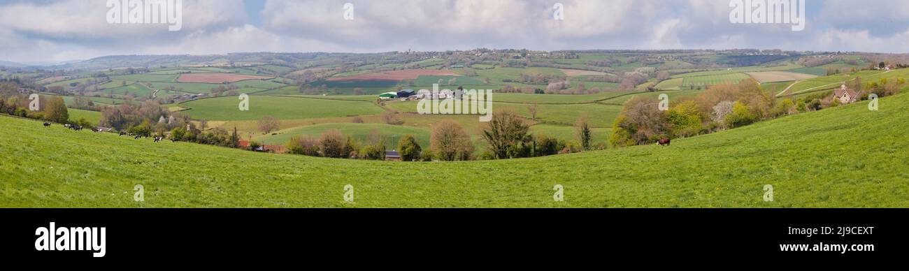Panoramic View looking North West from Corsham, towards Colerne village Stock Photo