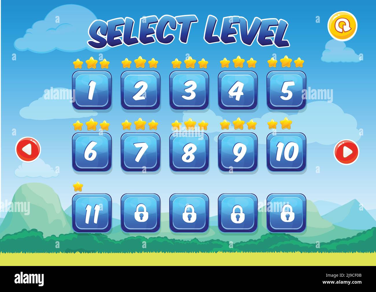 Colorful level selection screen for user interface game design on ...
