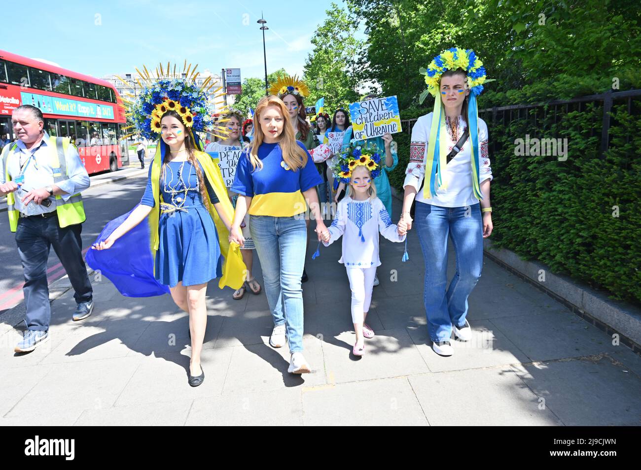 London, UK. 22nd May, 2022. Ukrainian singer Tina Karol leads the Mothers' March for Ukrainian Children believes that thousands of Ukrainian children abduct and transport in Russia. March from Marble Arch to the Russian Embassy ended, London, UK. - 22 May 2022. Credit: Picture Capital/Alamy Live News Stock Photo