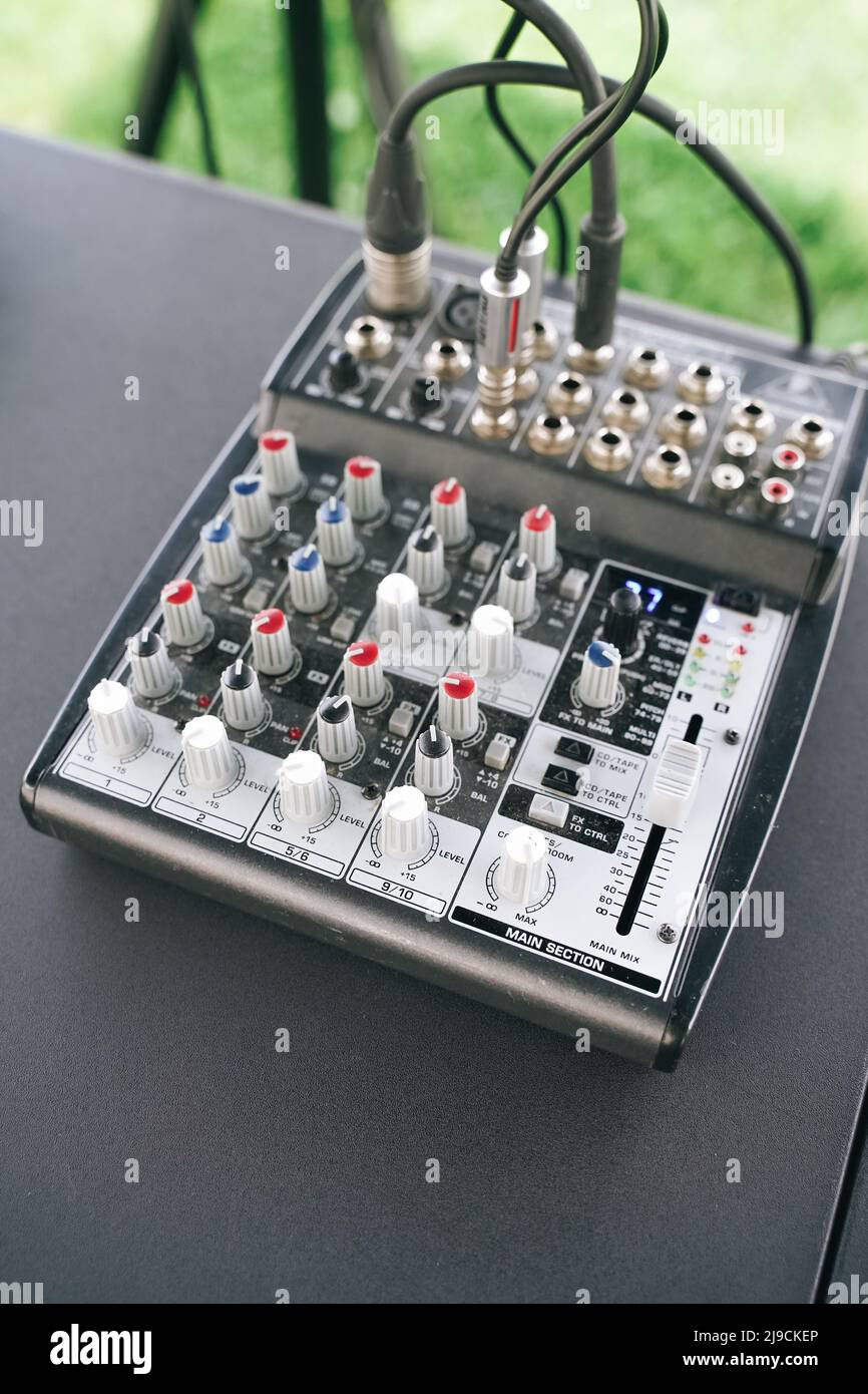 small dj sound board audio control outdoor Stock Photo Alamy