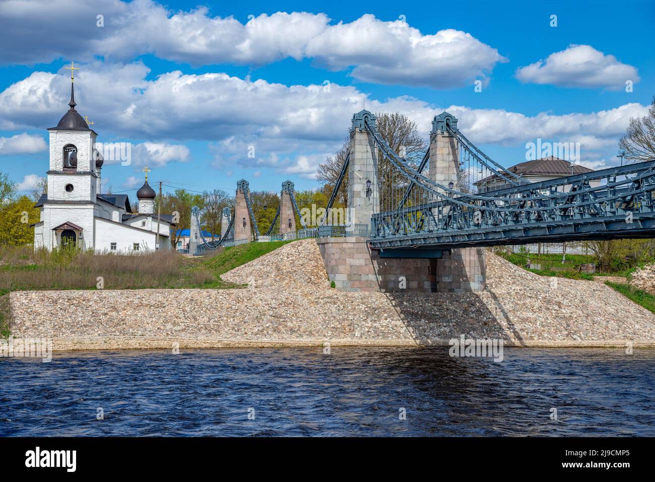 The embankment of the Velikaya River, city of Ostrov, Pskov region. Russia Stock Photo