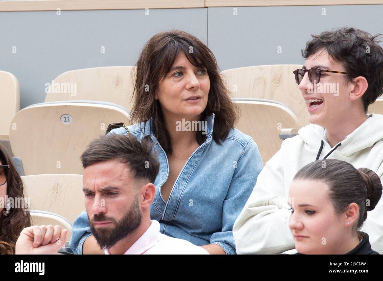 Estelle Denis and her son Merlin Domenech in the stands during Roland Garros 2022 on May 22, 2022 in Paris, France. Photo by Nasser Berzane/ABACAPRESS.COM Stock Photo