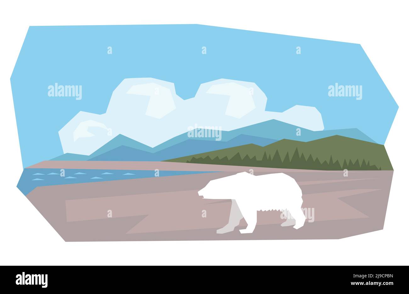 Alaska landscape with polar bear illustration Stock Vector Image & Art ...