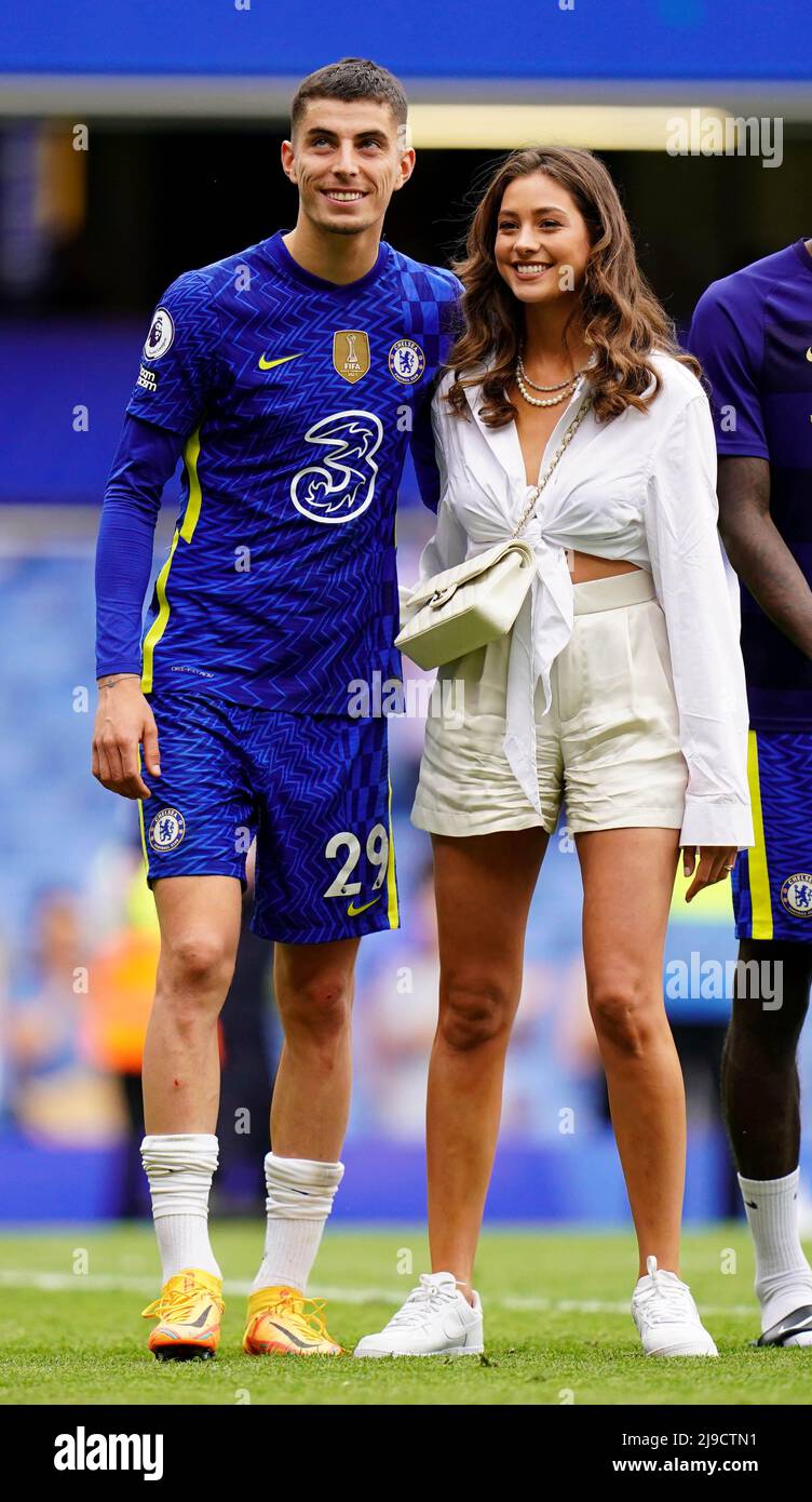 Chelsea's Kai Havertz with his girlfriend after the Premier League match at Stamford Bridge, London. Picture date: Sunday May 22, 2022. Stock Photo
