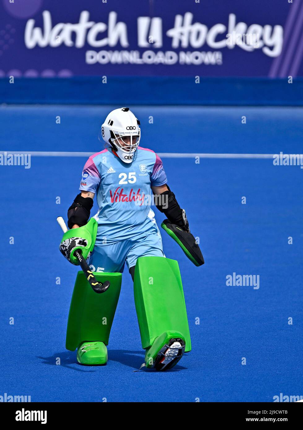 Stratford, United Kingdom. 22nd May, 2022. England V China Womens FIH Pro League. Lee Valley Hockey centre. Stratford. Sabbie Heesh (England, goalkeeper) during the England V China Womens FIH Pro League hockey match. Credit: Sport In Pictures/Alamy Live News Stock Photo