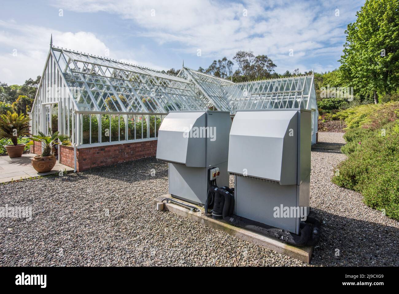 Logan eco-Conservatory - The elegant Victorian-style Logan Conservatory,first all-green Glasshouse in the UK housing a variety of South African plants Stock Photo