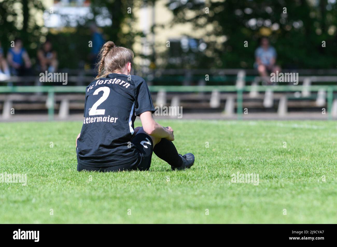 Munich, Germany. 22nd May, 2022. Martina Mittermaier (2 FC Forstern) after the final whistle and being relegated after the Regionalliga Sued match between FFC Wacker Muenchen and FC Forstern at Bezirkssportanlage Untersendling, Munich. Sven Beyrich/SPP Credit: SPP Sport Press Photo. /Alamy Live News Stock Photo