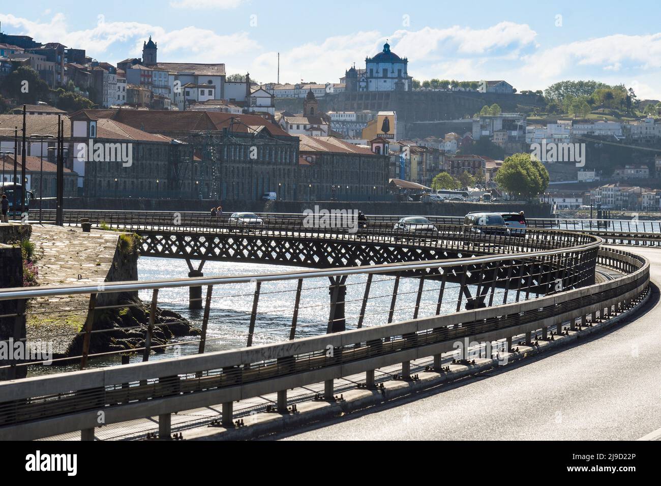 Cais das Pedras viaduct over the Douro river in Porto. Stock Photo