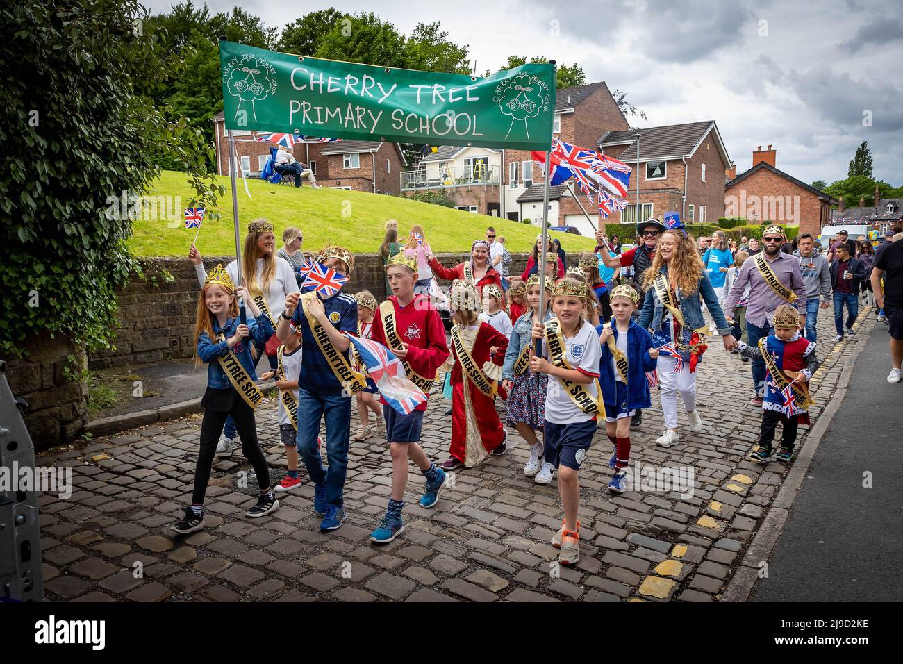 May 2022 - Lymm Village in Cheshire held the annual Lymm May Queen and Lymm Rose Queen Festival with the Queen's Platinum Jubillee as a theme Stock Photo