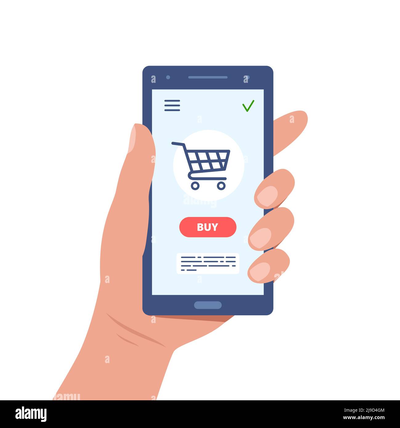 Online shopping concept. Hand holding smartphone with basket on screen