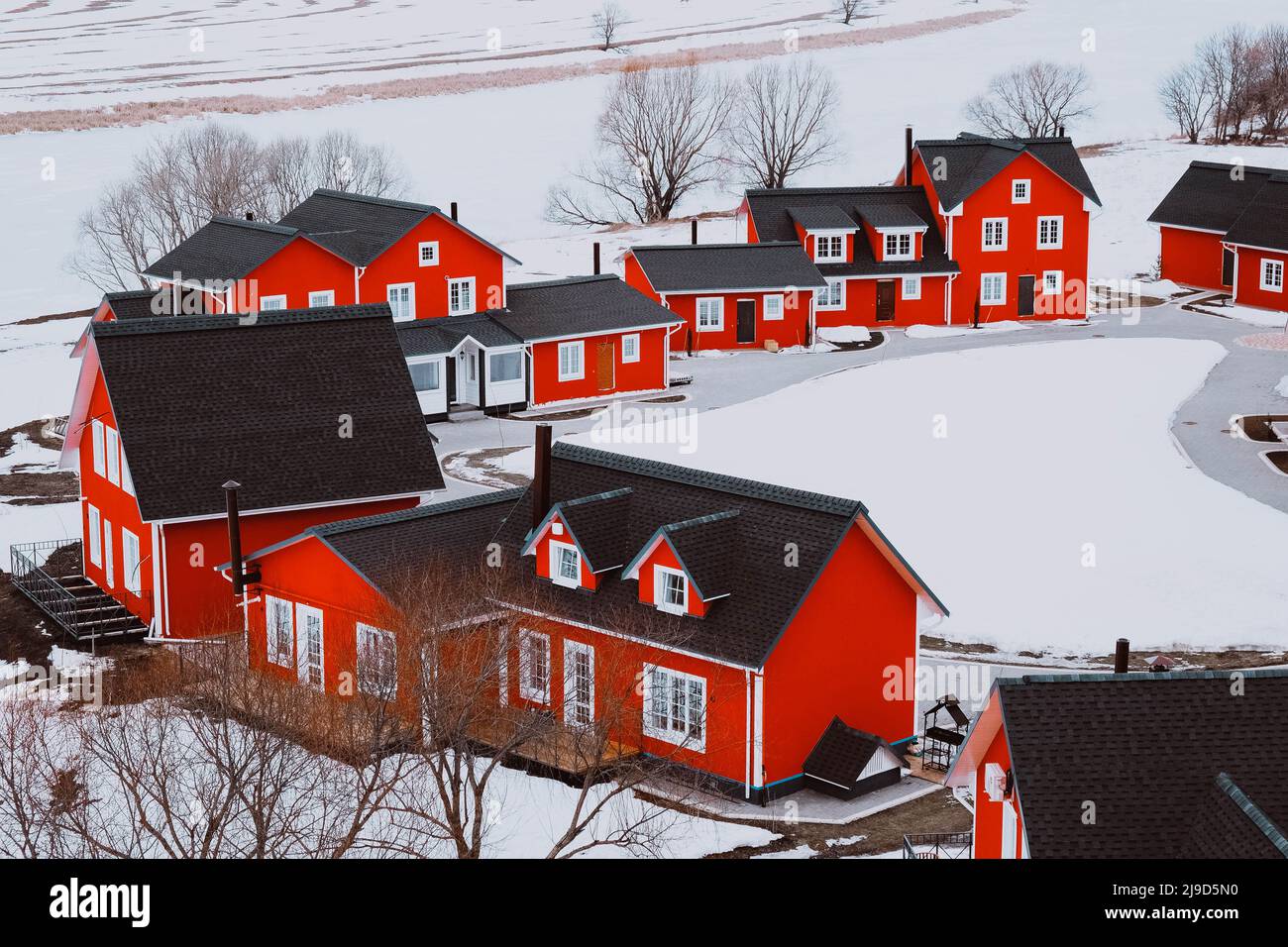 View of Beautiful scenic nordic swedish scandinavian landscape countryside hi ...