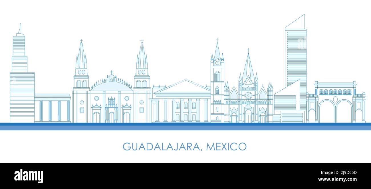 Outline Skyline panorama of city of Guadalajara, Mexico - vector illustration Stock Vector