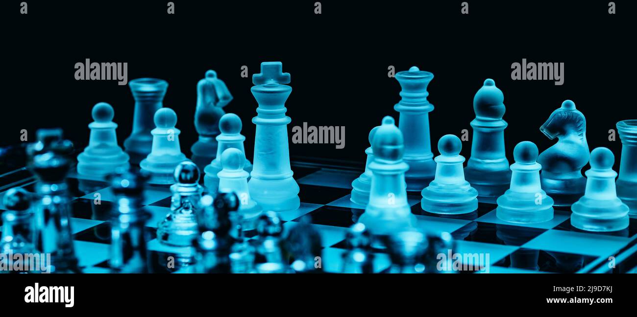 Glass chess, on the black background. Stock images. Close-up view Stock  Photo - Alamy