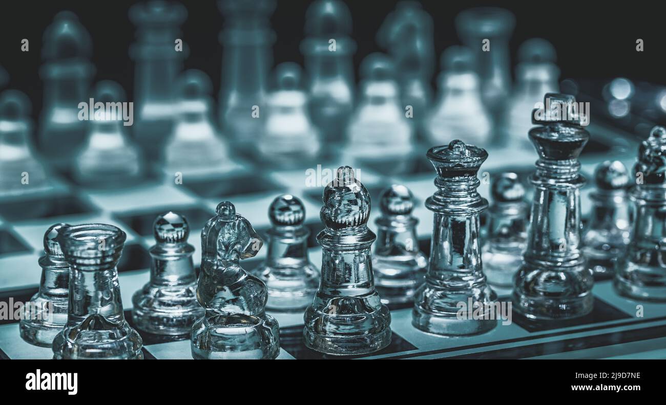 Glass chess, on the black background. Stock images. Close-up view Stock  Photo - Alamy