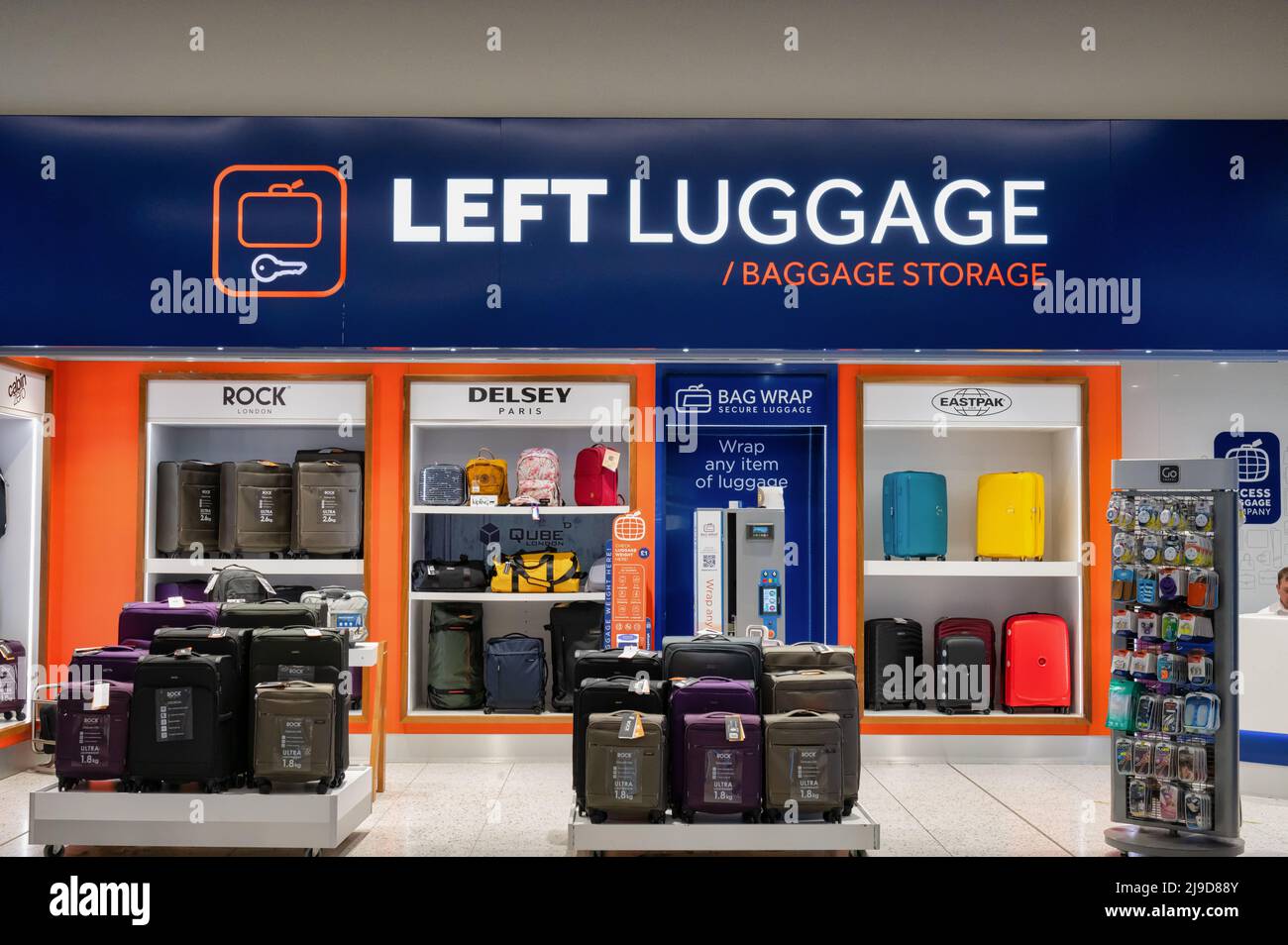 Gatwick Airport, UK- May 3, 2022: Left Luggage desk at Gatwick Airport Stock Photo