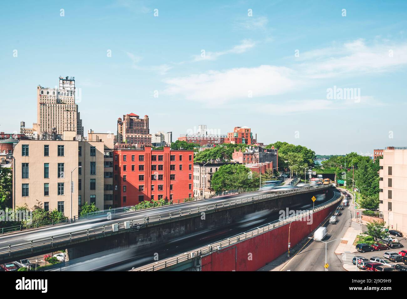 New York City, New York, Traffic next to Brooklyn Bridge Manhattan Stock Photo